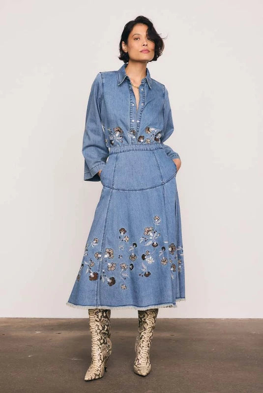 Bohemian Traders Paisley Denim Skirt Denim / 4