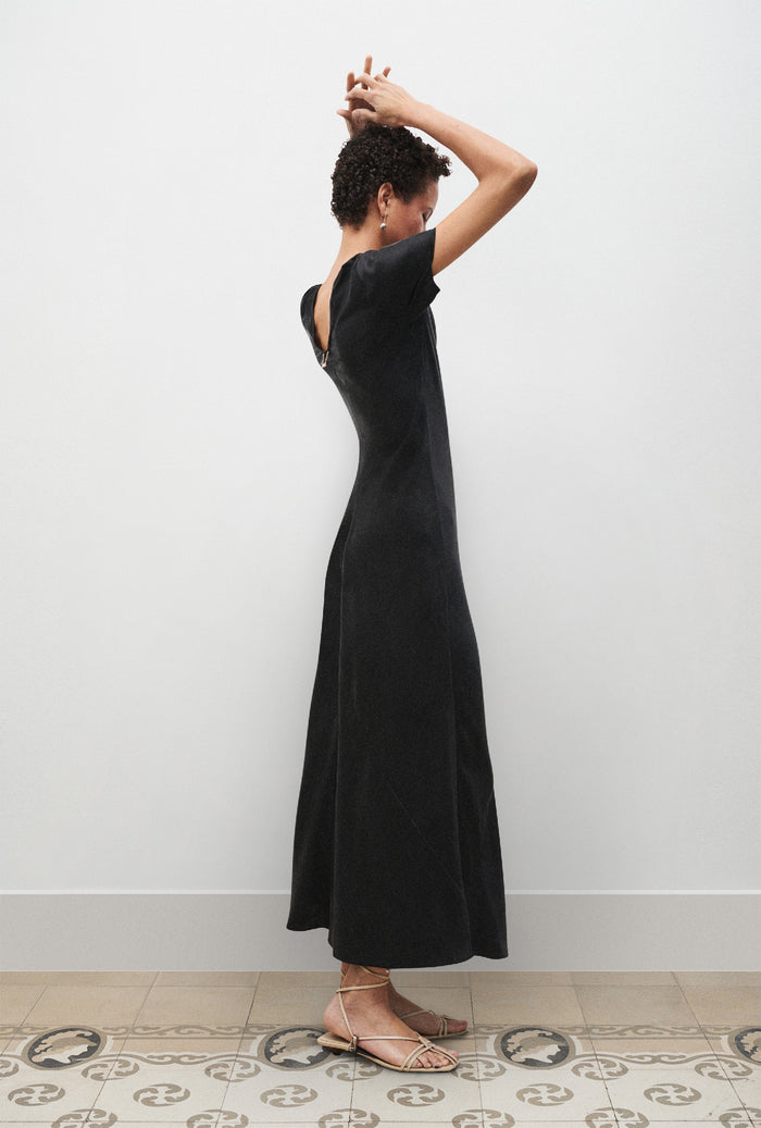 silk laundry dress Short Sleeve Bias Dress - Black