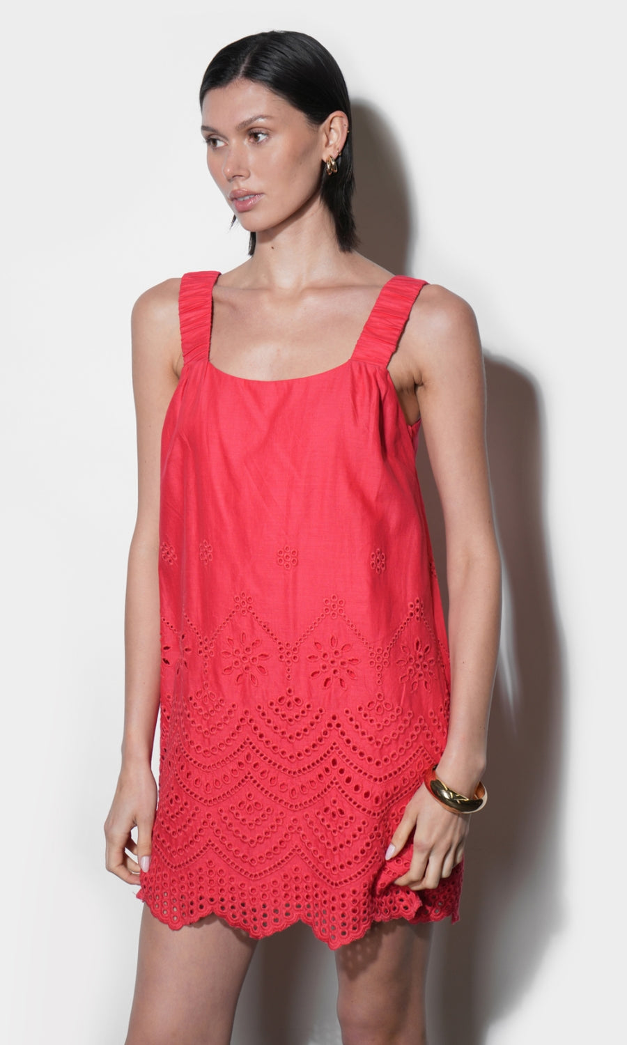 Kallie Linen Blend Embroidered Mini Dress RED / S