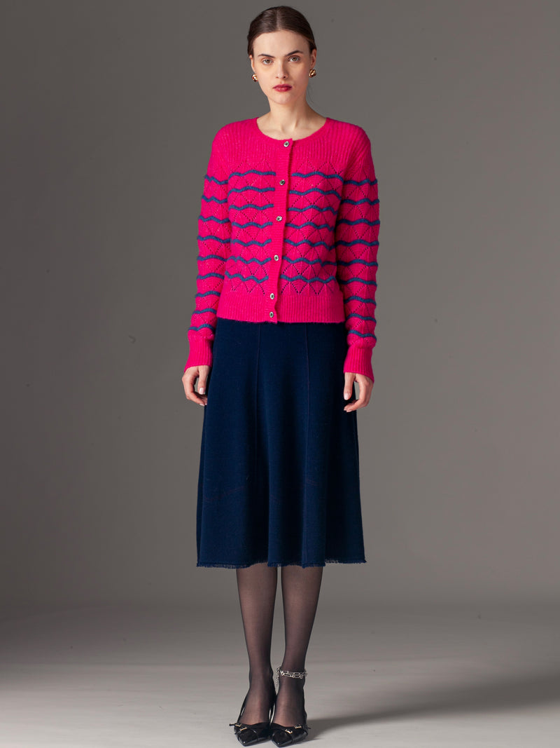 Happy Sheep Fuchsia Striped Cardigan