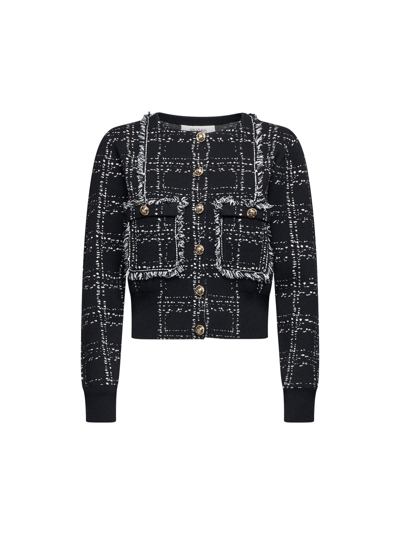 Silvian Heach Black and White Check Cardigan