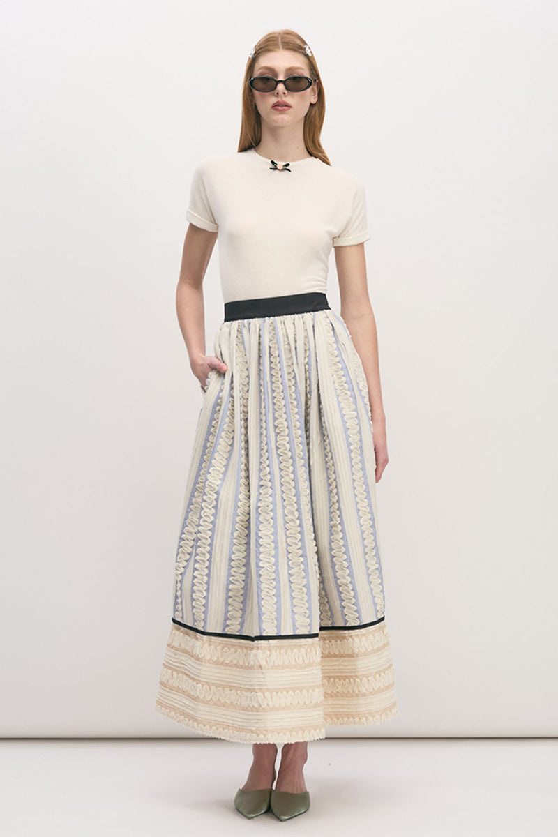 Maude Club Embroidered Striped Skirt