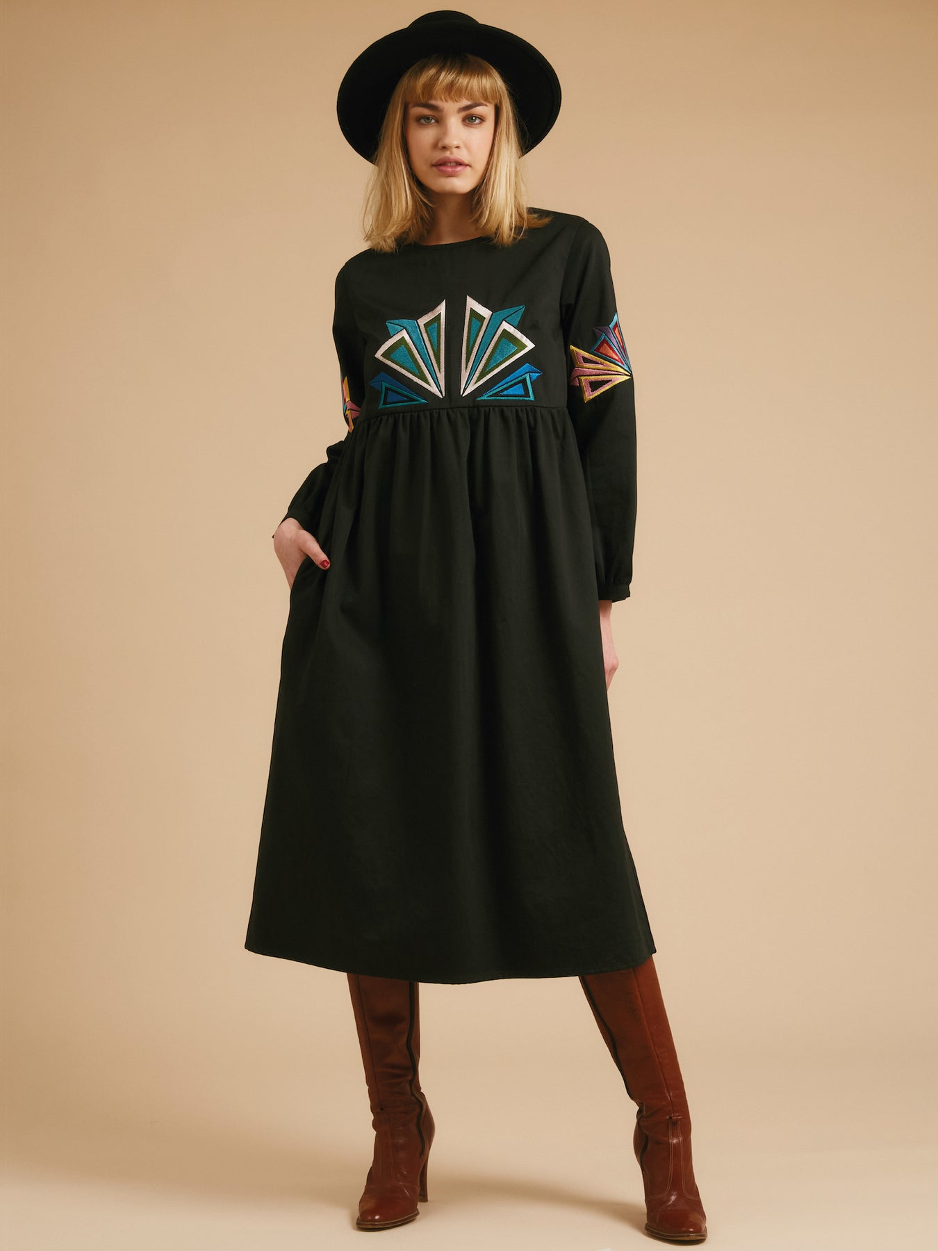 Tallulah and Hope Juliet Long Embroidered Dress Black