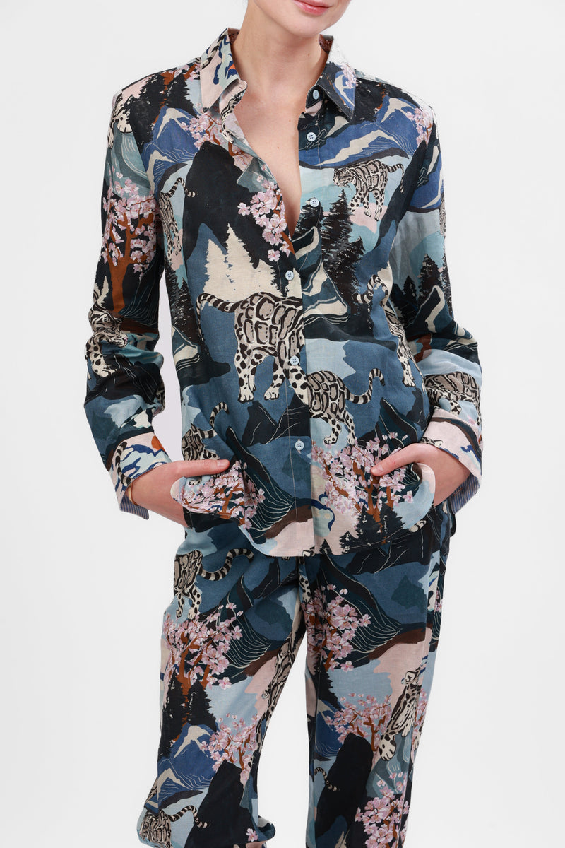 Las Surenas Blue Snow Leopard Shirt