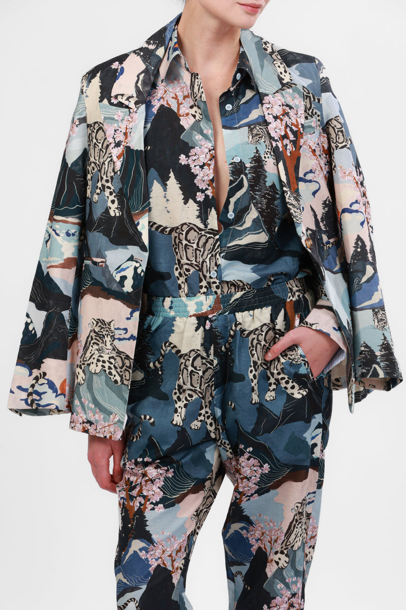 Las Surenas Blue Snow Leopard Blazer
