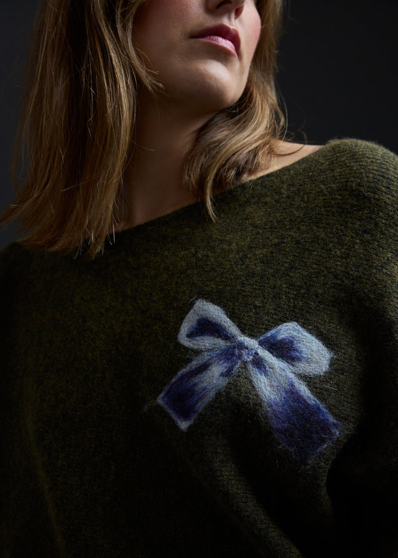 PURPLEMAROON Bow Embroidered Sweater