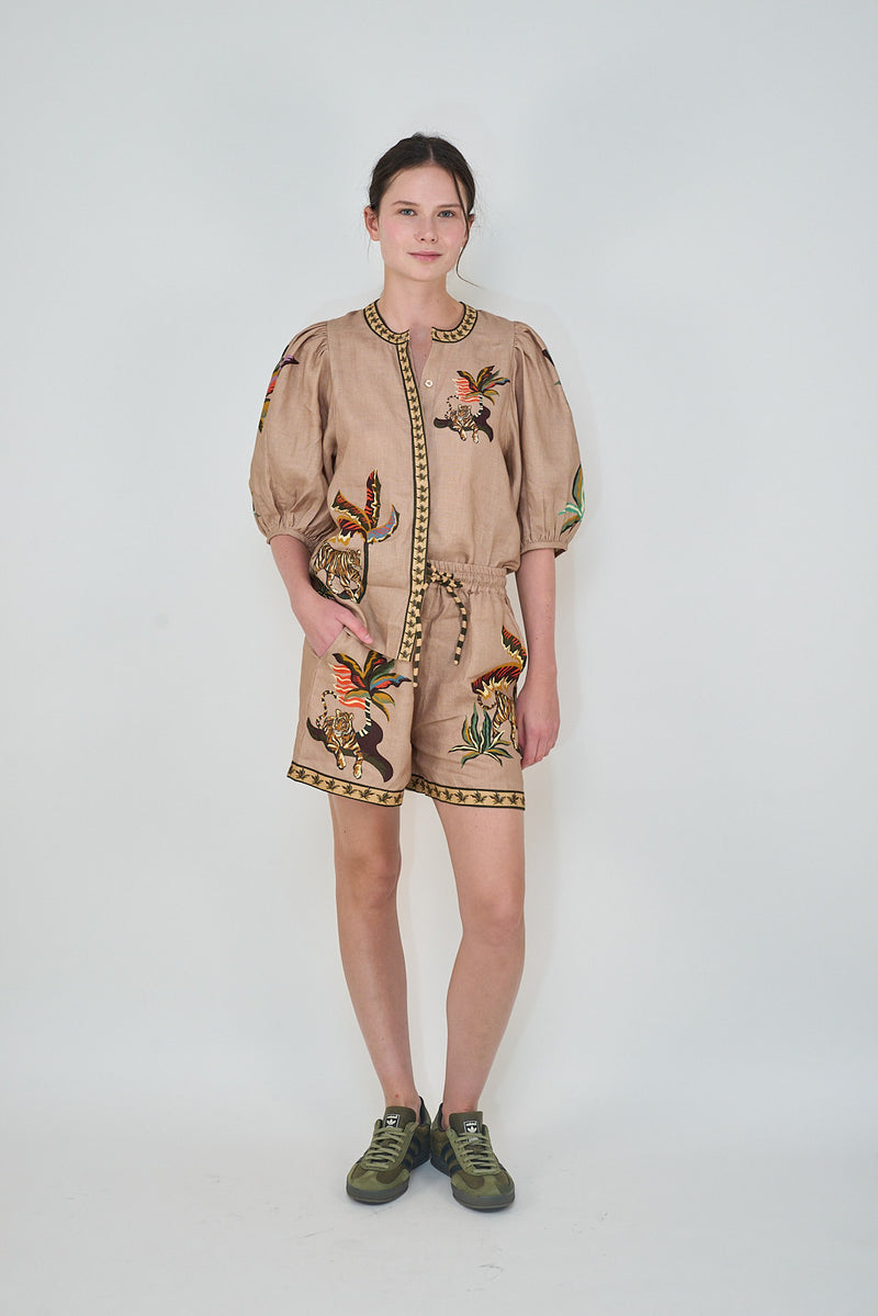 Las Sureñas Bali Tiger Rose Balloon Shirt