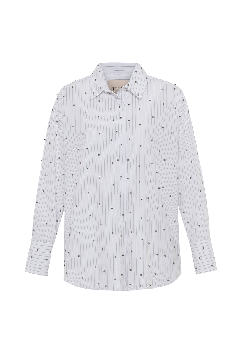 THEO Echo Pearly Shirt - Black Pinstripes