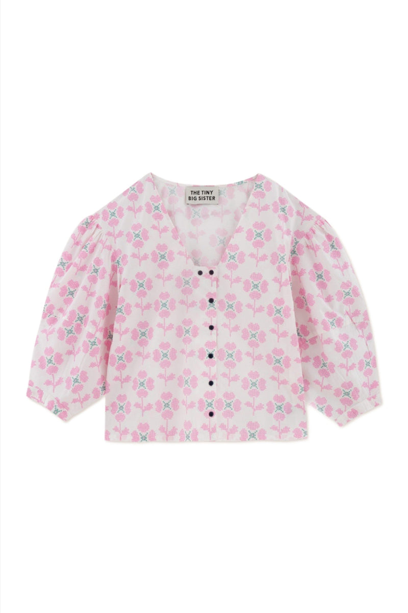 TINY BIG SISTER Cross Stitch Floral Blouse